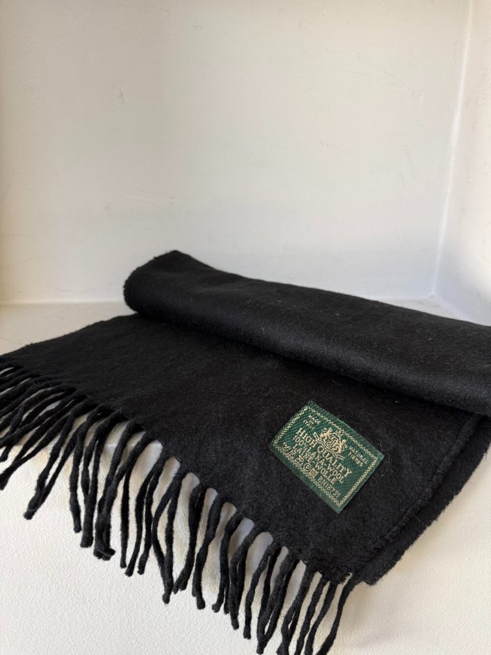Made in Italy 100% Wool Black Fringed Scarf Classic Quiet Luxury
